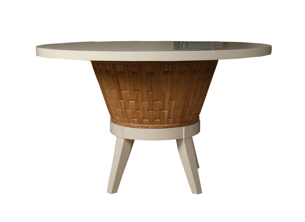 Rattan and Wood Round Dining Table White Two-Tone 48 Inch