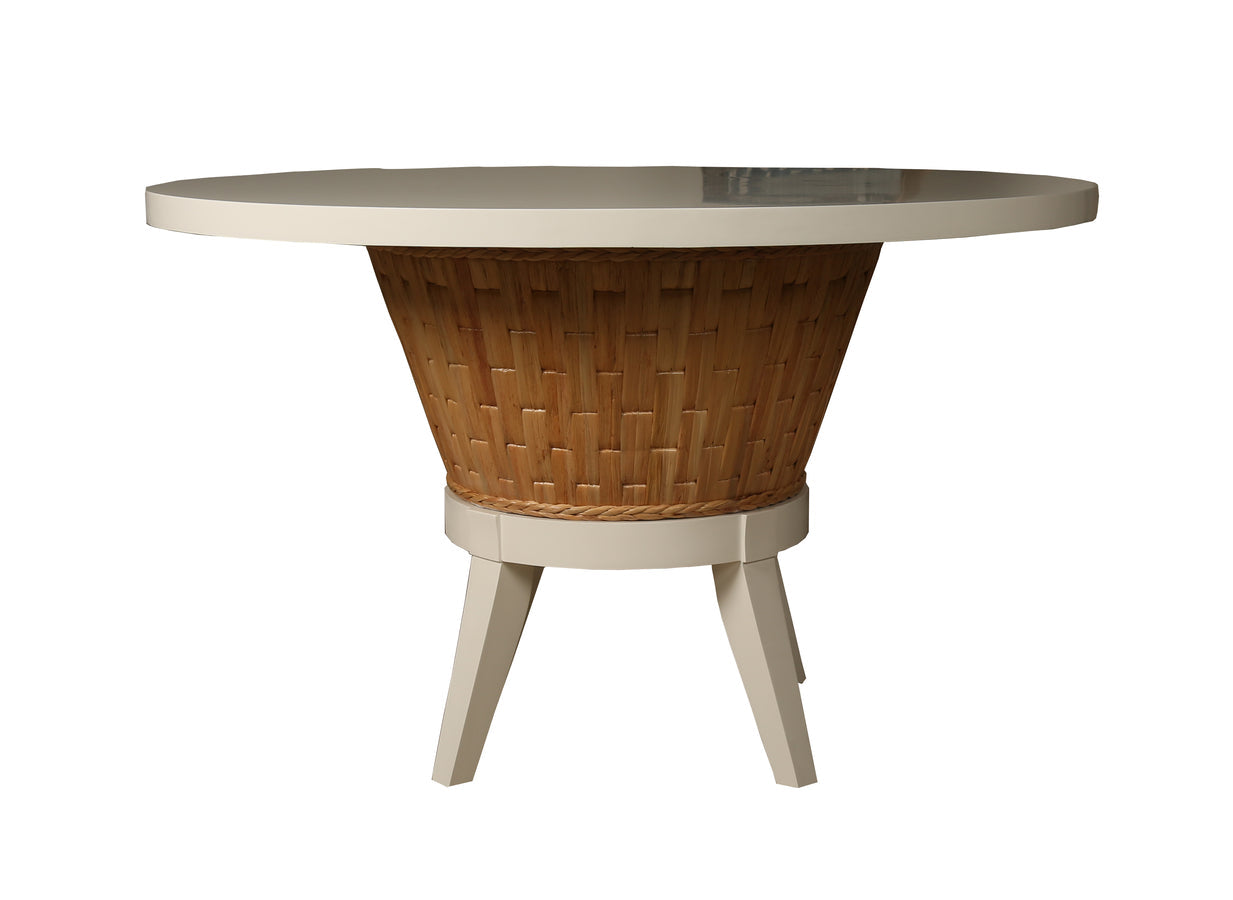 Rattan and Wood Round Dining Table White Two-Tone 48 Inch