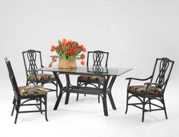 Trellis Rectangle Rattan Dining Table with Beveled Glass Top