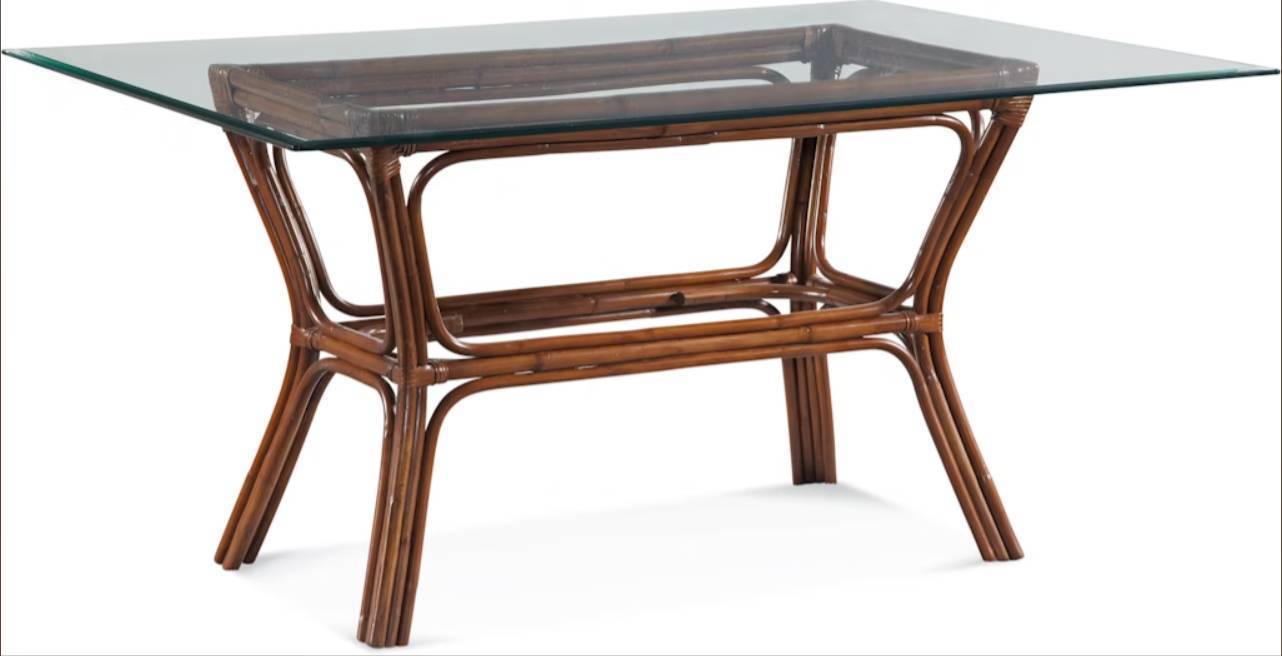 Trellis Rectangle Rattan Dining Table with Beveled Glass Top