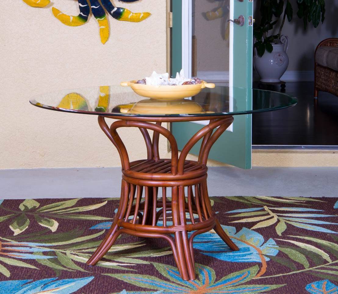 Universal Round Rattan Dining Table with Beveled Glass Top