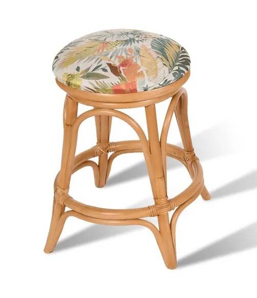Rattan Backless Swivel Barstool Counterstool with Cushioned Seat