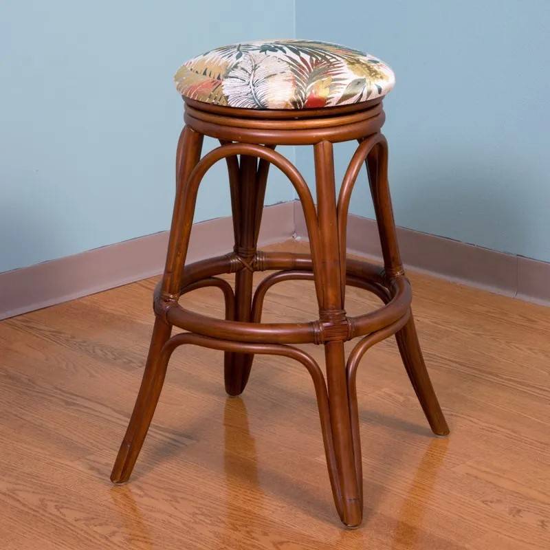 Rattan Backless Swivel Barstool Counterstool with Cushioned Seat