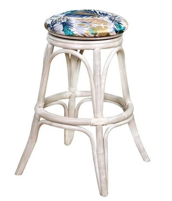 Rattan Backless Swivel Barstool Counterstool with Cushioned Seat