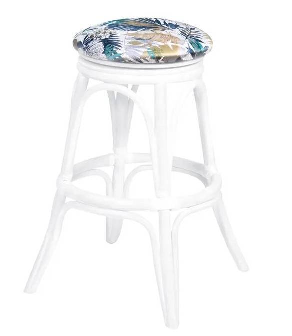 Rattan Backless Swivel Barstool Counterstool with Cushioned Seat