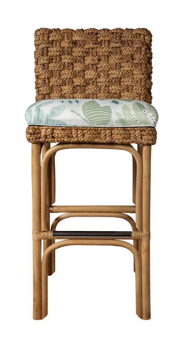 Rattan Barstool Natural Wicker Counter Stool with Cushion Seat