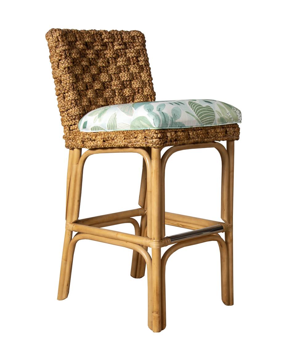 Rattan Barstool Natural Wicker Counter Stool with Cushion Seat
