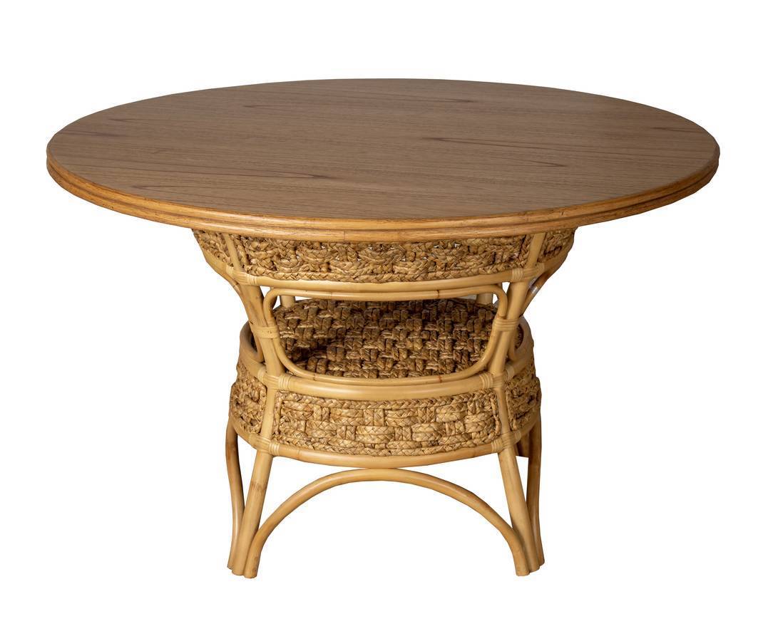 Round Rattan Wicker Dining Table Natural Wood Coastal Style