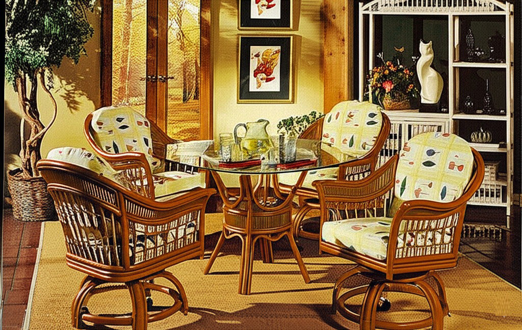 Bermuda Rattan Swivel Caster Dining Chair in Pecan Finish