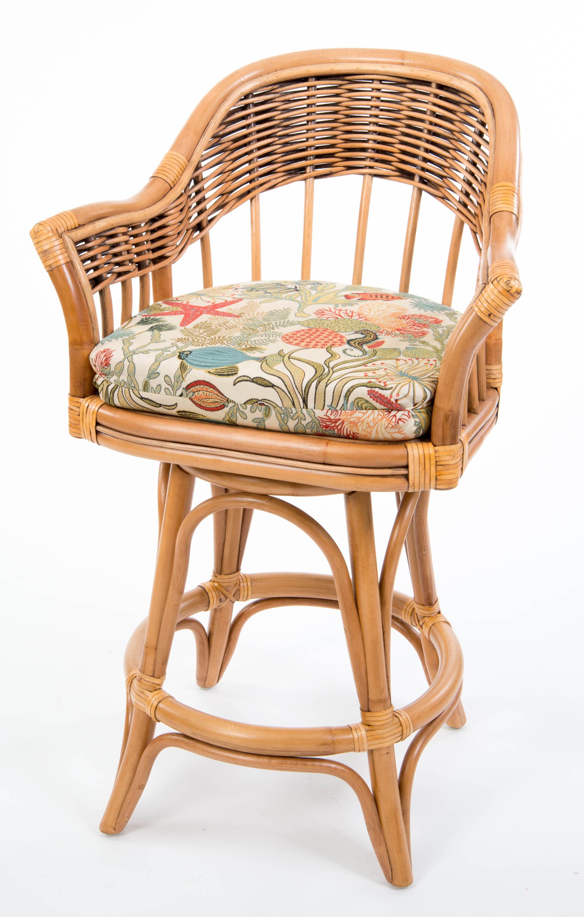 Bridgeport Rattan Swivel Barstool or Counterstool in Antique Honey Finish