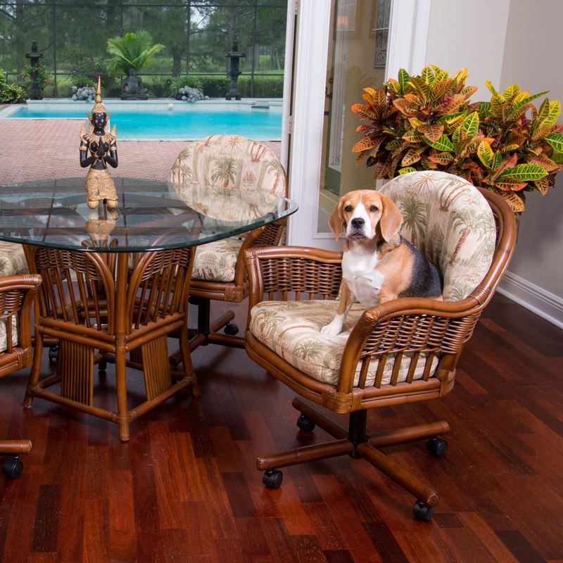 Rattan Swivel-Tilt Caster Dining Chair Sienna Brown Finish