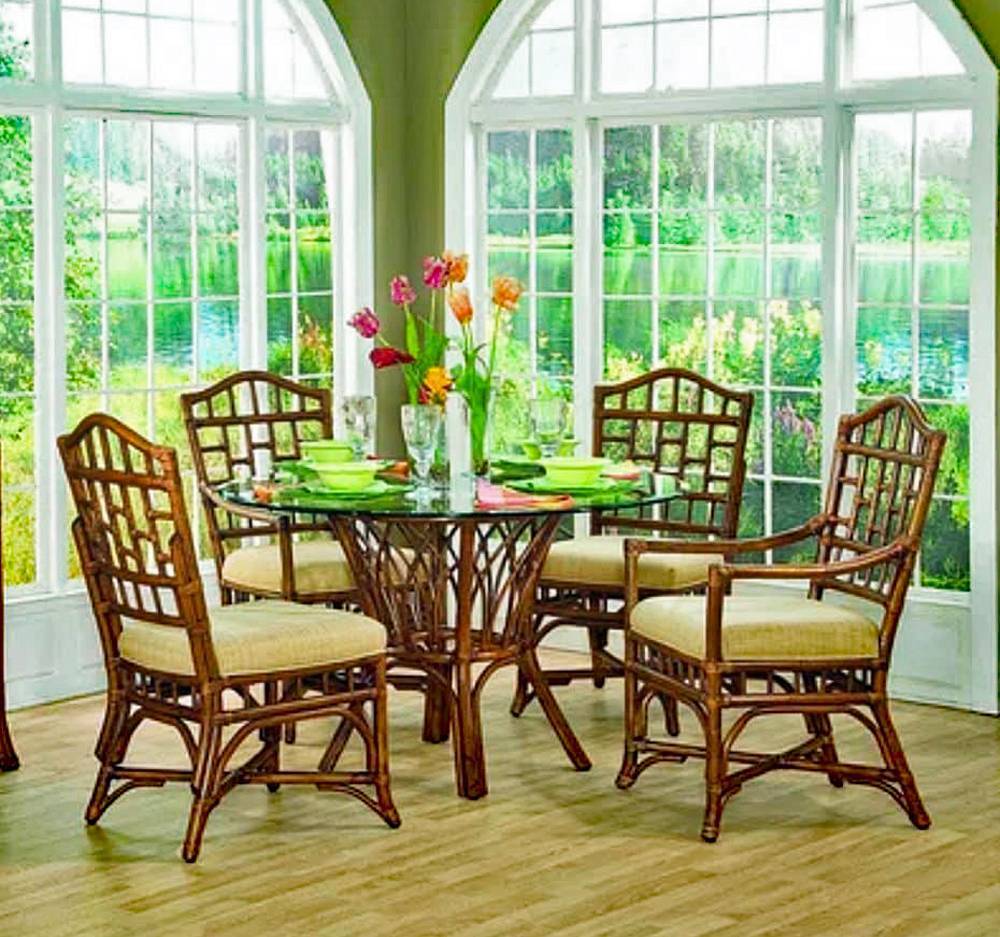 Rattan Wicker Dining Armchair Natural Java Finish Colorful Striped Cushion Indoor