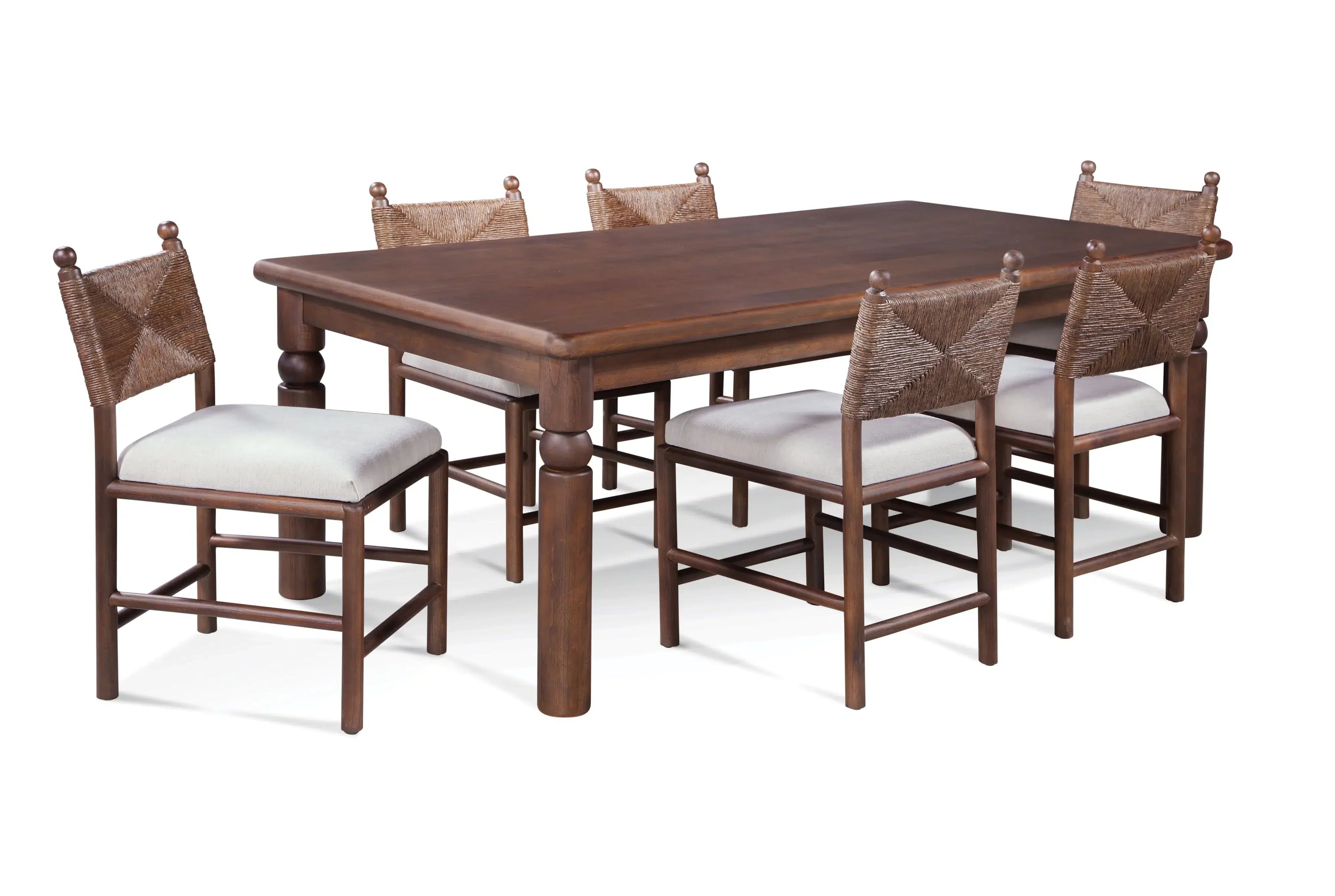Rectangle Wood and Rattan Dining Table Natural Brown Coastal Style