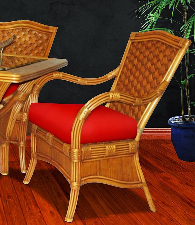 Rattan Dining Arm Chair with Cushion and Glass Top Table Cinnamon Finish