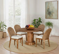 Mindi Wood and Rattan Dining Chair with Woven Back and Upholstered Seat