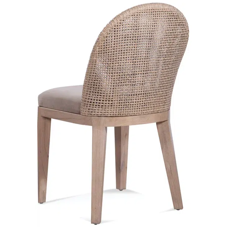 Mindi Wood and Rattan Dining Chair with Woven Back and Upholstered Seat