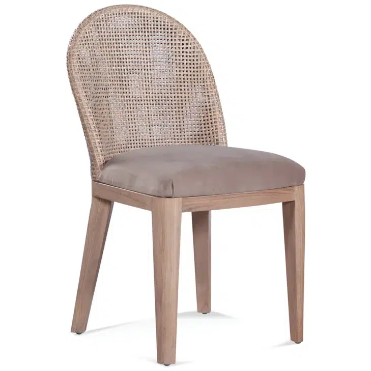 Mindi Wood and Rattan Dining Chair with Woven Back and Upholstered Seat