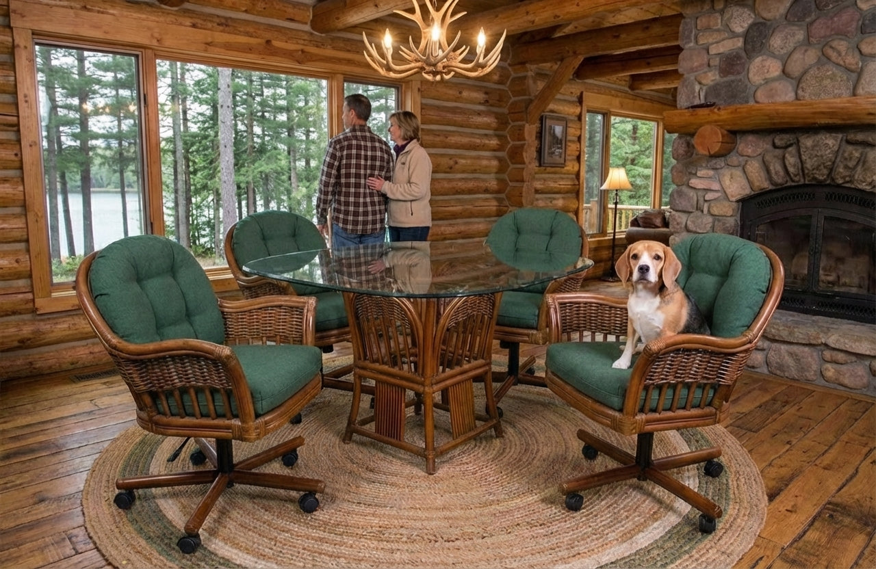 Maine Rattan Swivel-Tilt Caster Dining Chair in Natural Sienna Finish