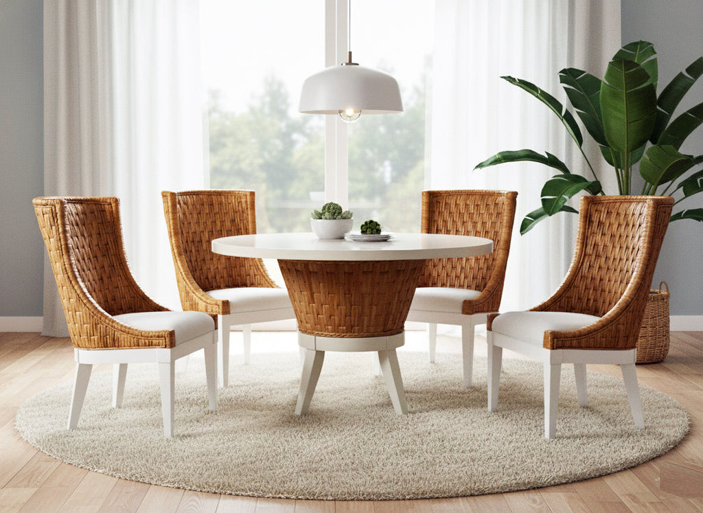 Rattan and Wood Dining Side Chair Natural Hardwood Woven