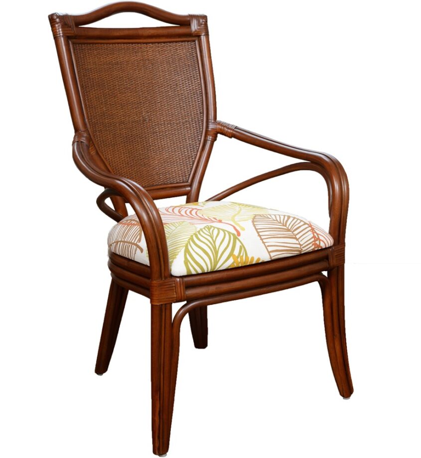 Rattan Dining Chair with Cushion Sienna Brown Woven Arm Chair