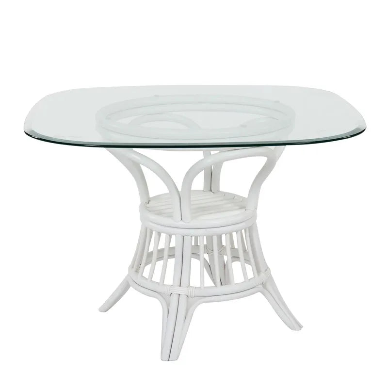 Universal Round Rattan Dining Table with Beveled Glass Top