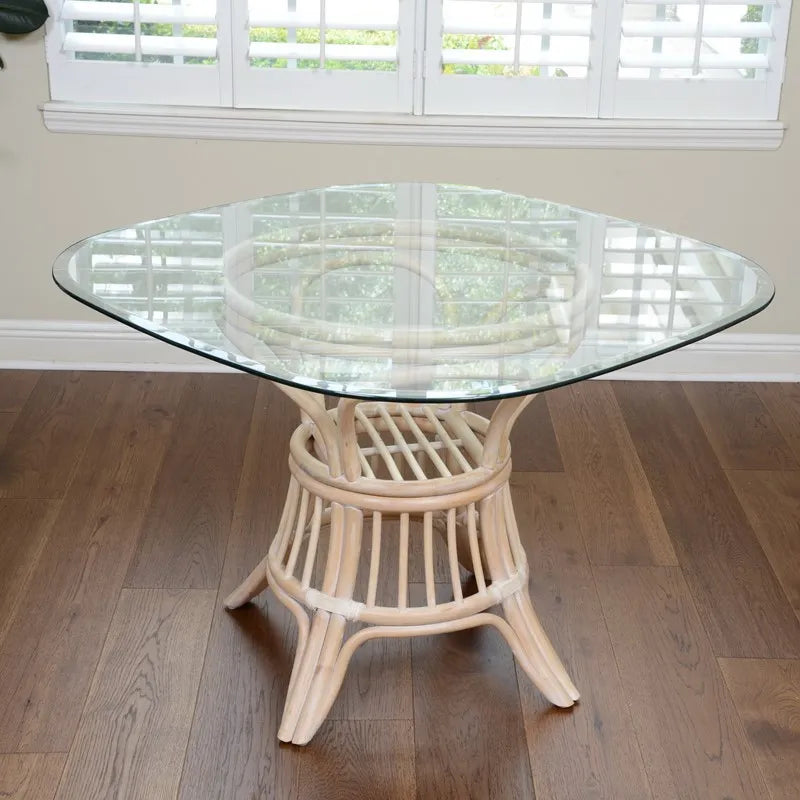 Universal Round Rattan Dining Table with Beveled Glass Top