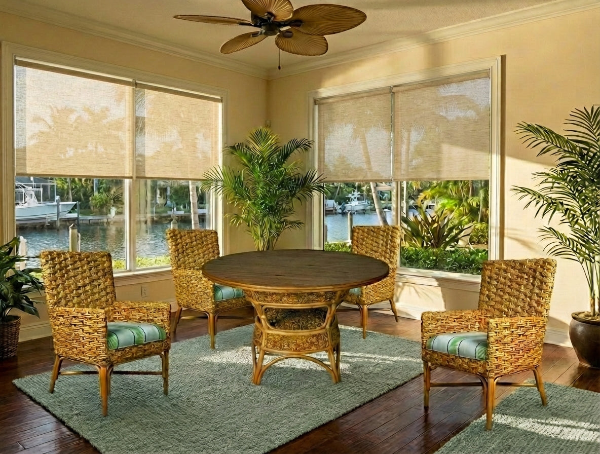 Rattan Round Dining Table 48 Inch Natural Honey Brown