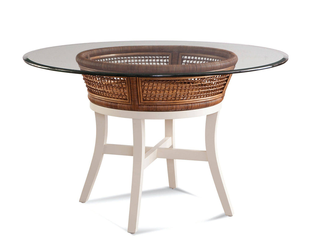 Boone Round Glass Top Rattan Dining Table White Base Natural Wicker